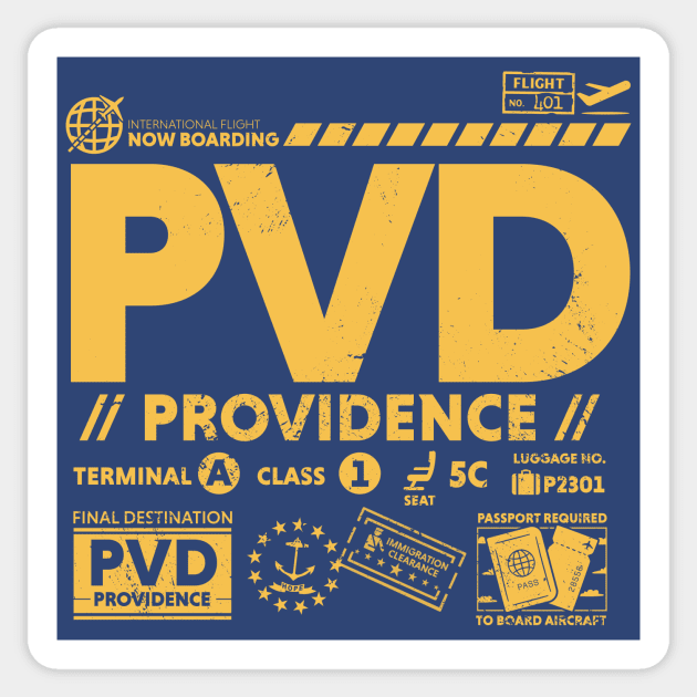 Vintage Providence PVD Airport Code Travel Day Retro Travel Tag Rhode Island Sticker by Now Boarding